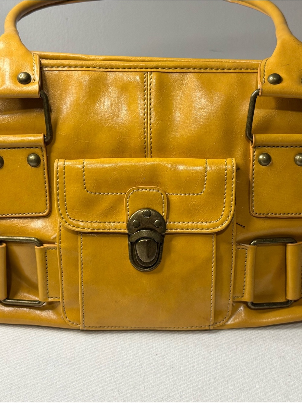 Apt. 9 Mustard Yellow Leather Shoulder Bag with Front Pocket